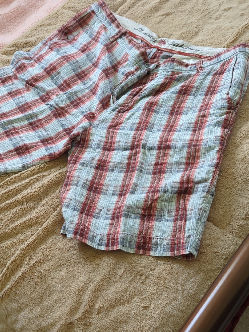 Tommy Bahama Button-Front Plaid Cotton Shorts in Maroon,Grey and White